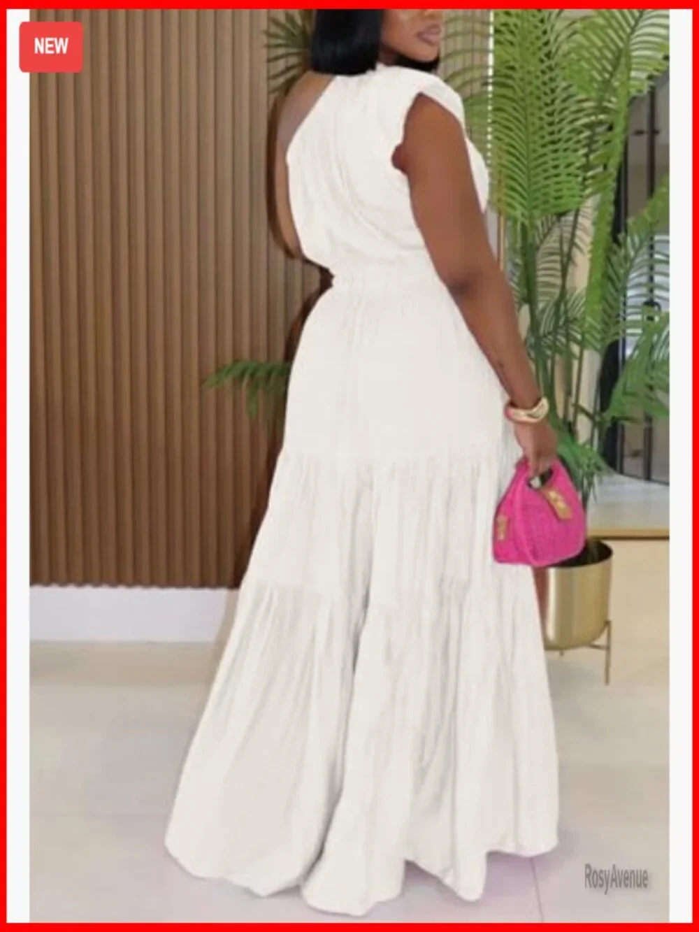 One Shoulder Maxi Dress Linen Style Sleeveless Flowy Ruffle Casual Summer - Picture 6 of 6